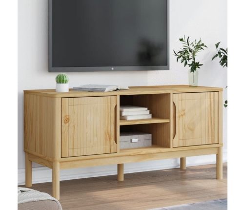 Mueble de TV FLORO madera maciza pino marrón cera 114x43x55 cm