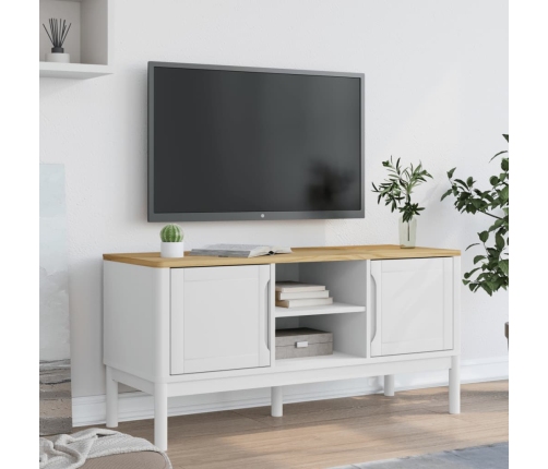 Mueble de TV FLORO madera maciza de pino blanco 114x43x55 cm