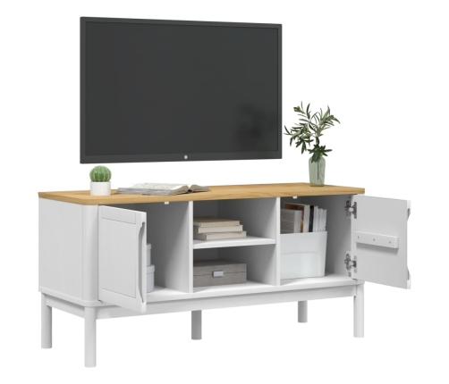 Mueble de TV FLORO madera maciza de pino blanco 114x43x55 cm