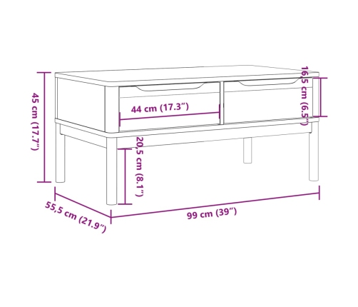 Mesa de centro FLORO madera de pino marrón cera 99x55,5x45 cm