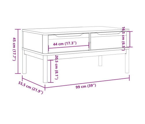 Mesa de centro FLORO madera maciza de pino blanco 99x55,5x45 cm