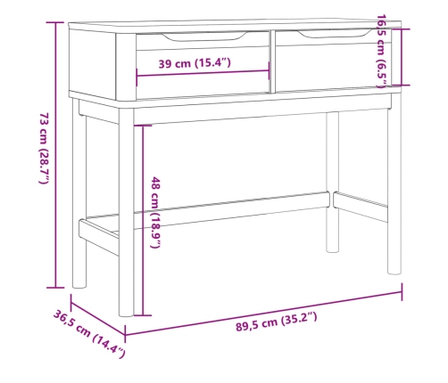 Mesa consola FLORO madera maciza de pino marrón 89,5x36,5x73 cm