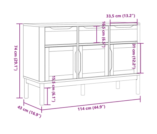 Aparador FLORO madera maciza de pino gris 114x43x74 cm