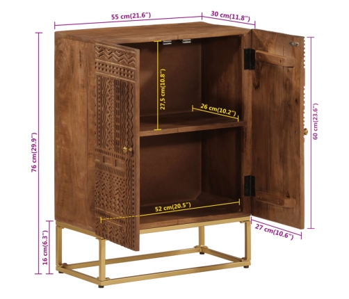 Aparador de hierro y madera maciza de mango 55x30x76 cm