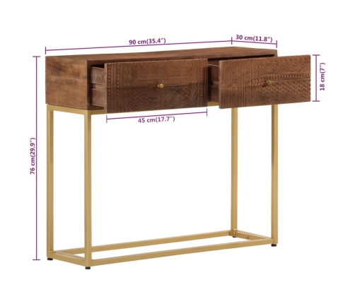 Mesa consola madera maciza de mango y hierro 90x30x76 cm