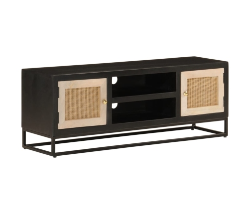 Mueble de TV madera maciza de mango y hierro negro 110x30x40 cm