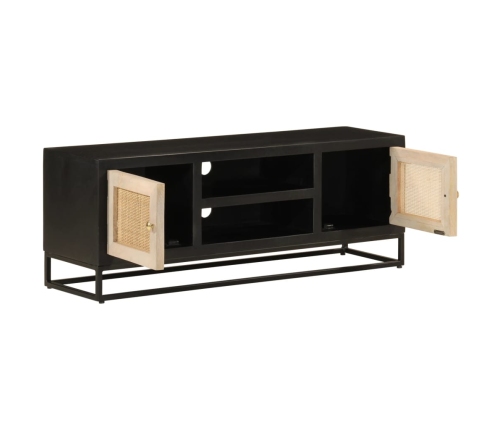 Mueble de TV madera maciza de mango y hierro negro 110x30x40 cm