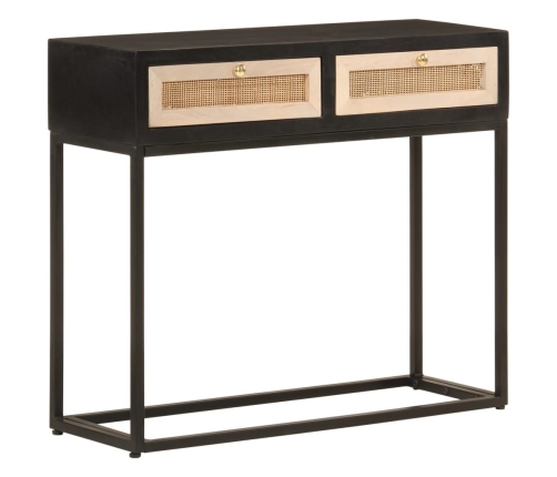 Mesa consola madera maciza de mango y hierro negro 90x30x76 cm