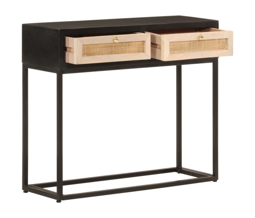 Mesa consola madera maciza de mango y hierro negro 90x30x76 cm