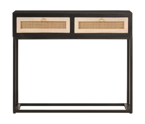 Mesa consola madera maciza de mango y hierro negro 90x30x76 cm