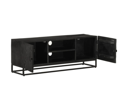 Mueble de TV madera maciza de mango y hierro negro 110x30x40 cm