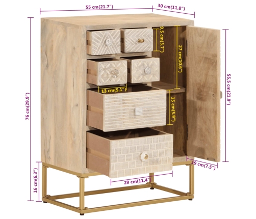 Aparador de hierro y madera maciza de mango 55x30x76 cm