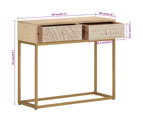 Mesa consola madera maciza de mango y hierro 90x30x76 cm