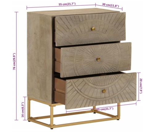 Cómoda madera maciza de mango y hierro 55x30x76 cm