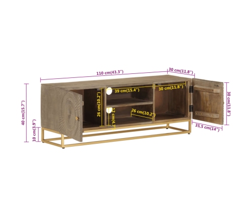 Mueble de TV madera maciza de mango y hierro 110x30x40 cm