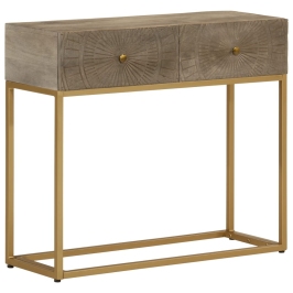 Mesa consola madera maciza de mango y hierro 90x30x76 cm