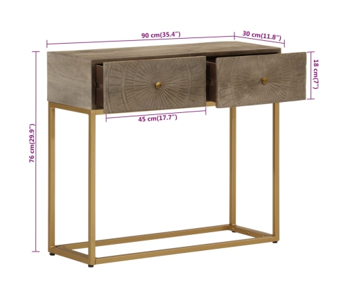 Mesa consola madera maciza de mango y hierro 90x30x76 cm