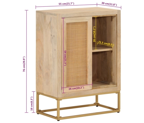 Aparador de hierro y madera maciza de mango 55x30x76 cm