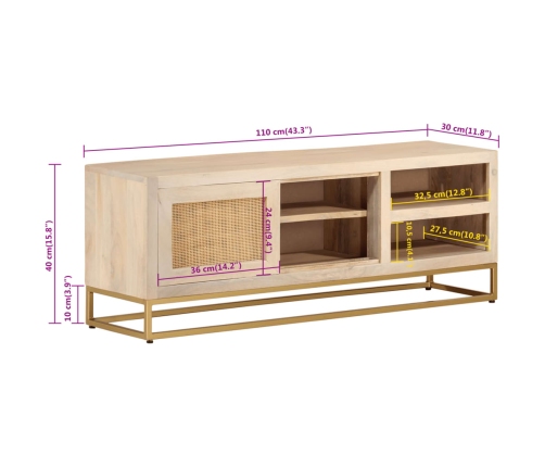 Mueble de TV madera maciza de mango y hierro 110x30x40 cm