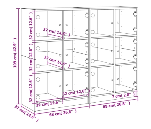 Estantería con puertas madera de ingeniería negro 136x37x109 cm