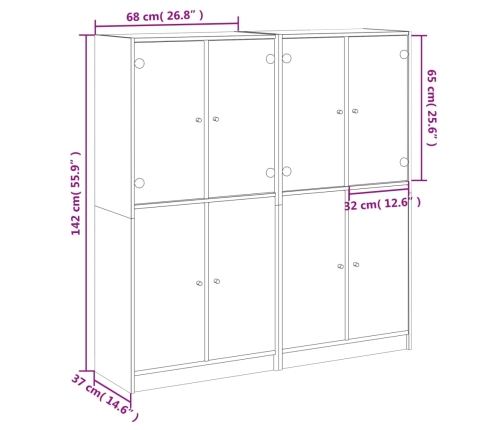 Estantería con puertas madera de ingeniería gris 136x37x142 cm