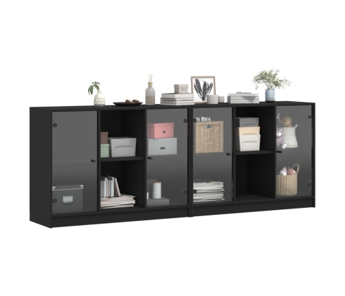 Estantería con puertas madera de ingeniería negro 204x37x75 cm