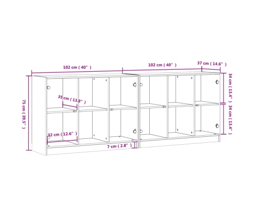 Estantería con puertas madera de ingeniería negro 204x37x75 cm