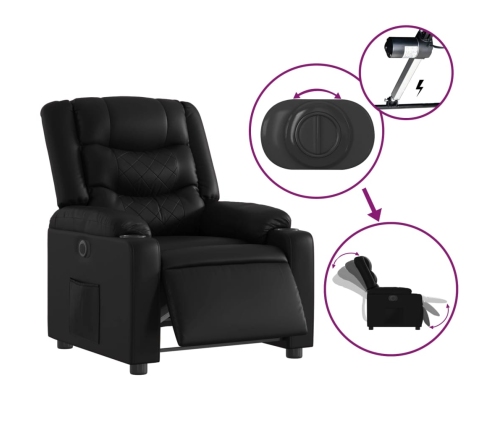 Sillón reclinable eléctrico de cuero sintético negro