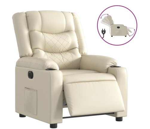 Sillón reclinable eléctrico de cuero sintético crema