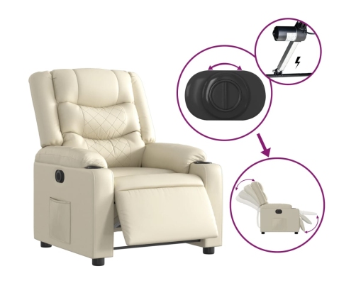 Sillón reclinable eléctrico de cuero sintético crema