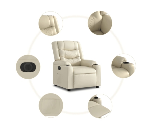 Sillón reclinable eléctrico de cuero sintético crema