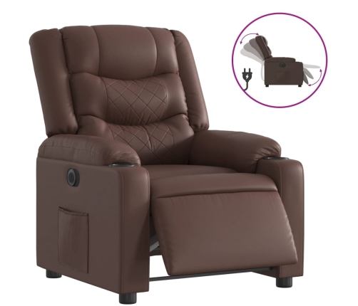 Sillón reclinable eléctrico de cuero sintético marrón