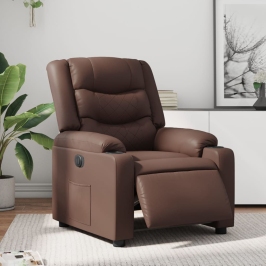 Sillón reclinable eléctrico de cuero sintético marrón