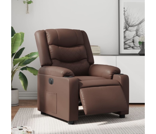 Sillón reclinable eléctrico de cuero sintético marrón