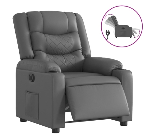 Sillón reclinable eléctrico de cuero sintético gris