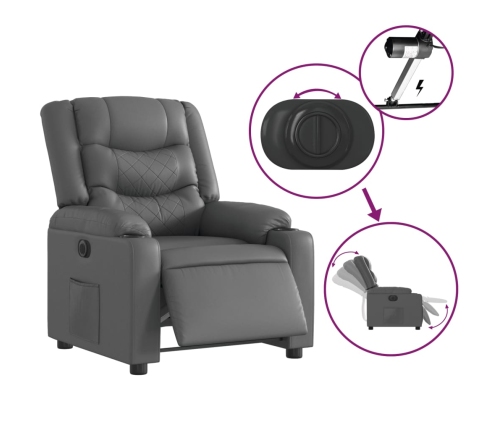 Sillón reclinable eléctrico de cuero sintético gris