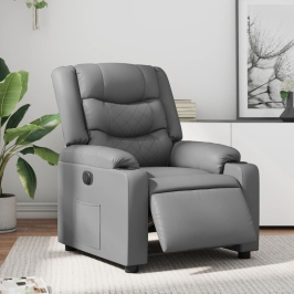 Sillón reclinable eléctrico de cuero sintético gris