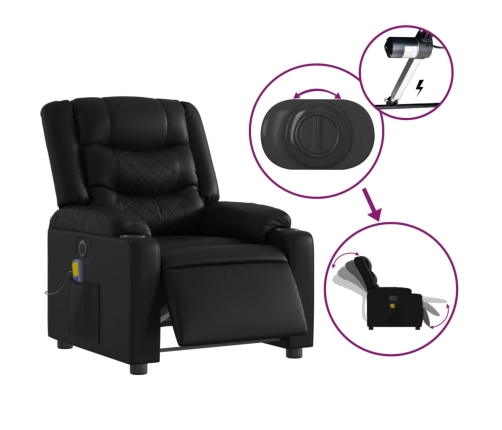 Sillón de masaje reclinable eléctrico cuero sintético negro