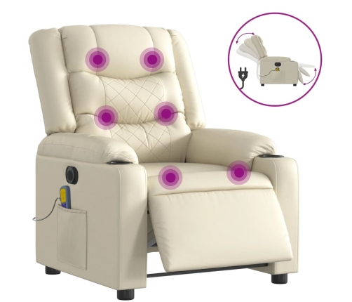 Sillón de masaje reclinable eléctrico cuero sintético crema