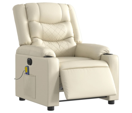 Sillón de masaje reclinable eléctrico cuero sintético crema