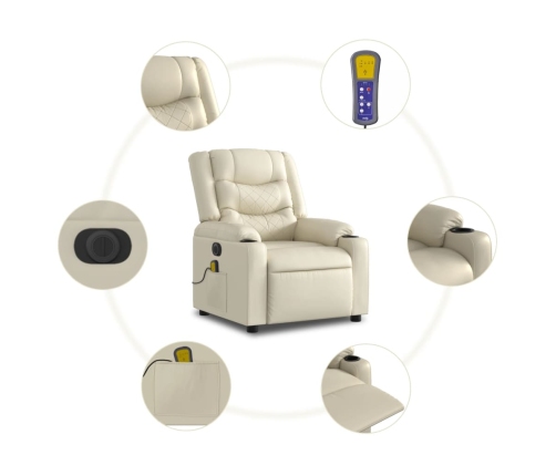 Sillón de masaje reclinable eléctrico cuero sintético crema