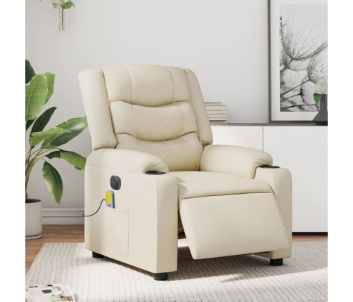 Sillón de masaje reclinable eléctrico cuero sintético crema