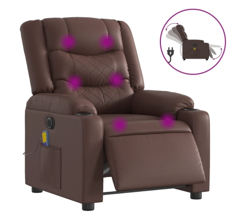 Sillón de masaje reclinable eléctrico cuero sintético marrón