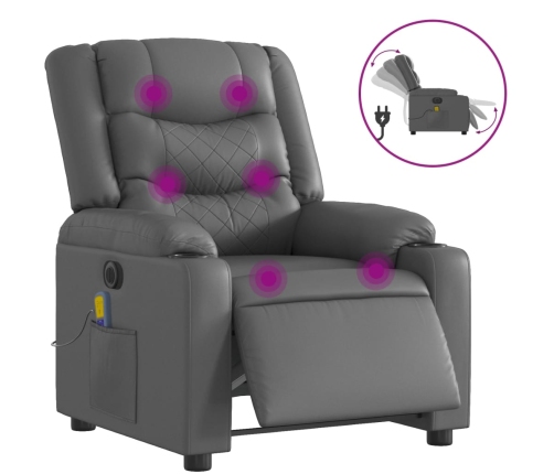 Sillón de masaje reclinable eléctrico cuero sintético gris