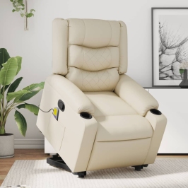 Sillón reclinable de masaje de pie cuero artificial color crema
