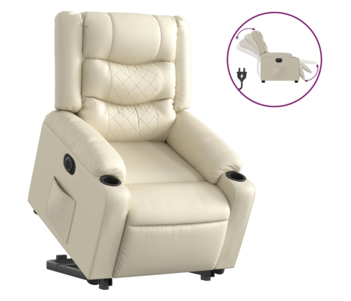 Sillón reclinable elevable eléctrico de cuero sintético crema