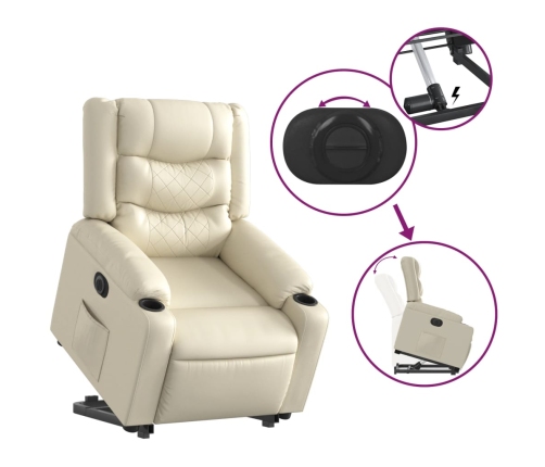 Sillón reclinable elevable eléctrico de cuero sintético crema