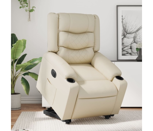 Sillón reclinable elevable eléctrico de cuero sintético crema