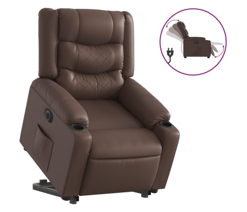 Sillón reclinable elevable eléctrico de cuero sintético marrón