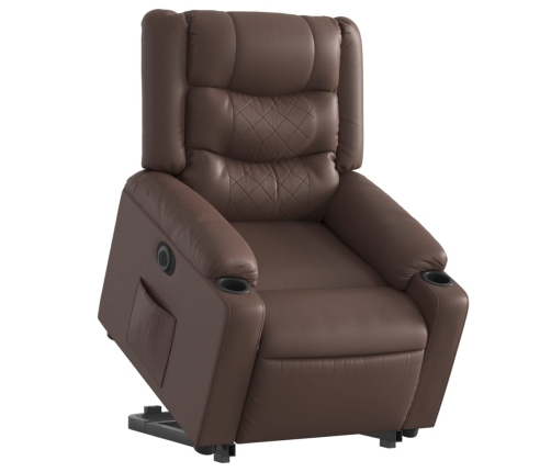 Sillón reclinable elevable eléctrico de cuero sintético marrón